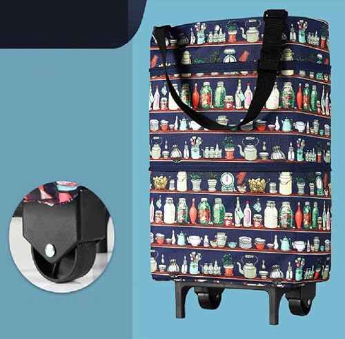 Miniatura 6 de Bolsa de compras mejorada con ruedas, bolsas de carrito portátil, carrito de comestibles, utilidad para tirar de mano con correas de mano, carrito