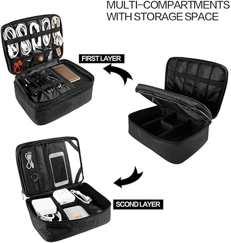 Miniatura 3 de Organizador de electrónica de viaje, bolsa organizadora de cables impermeable para accesorios electrónicos, doble capa, grande, a prueba de golpes,