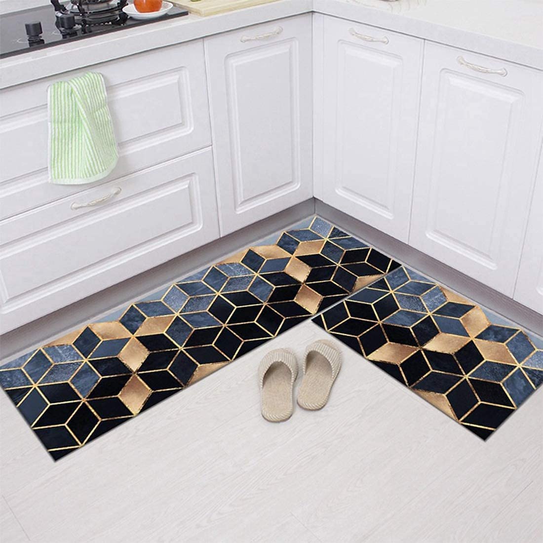 Kitchen Rugs and Mats Washable [2 PCS], Non-Skid Soft Absorbent Kitchen Mats Set for Floor, Comfort Runner Rug Carpets for Kitchen Floor, Sink, Laundry, Hallway, Dinning Room, Office (A)