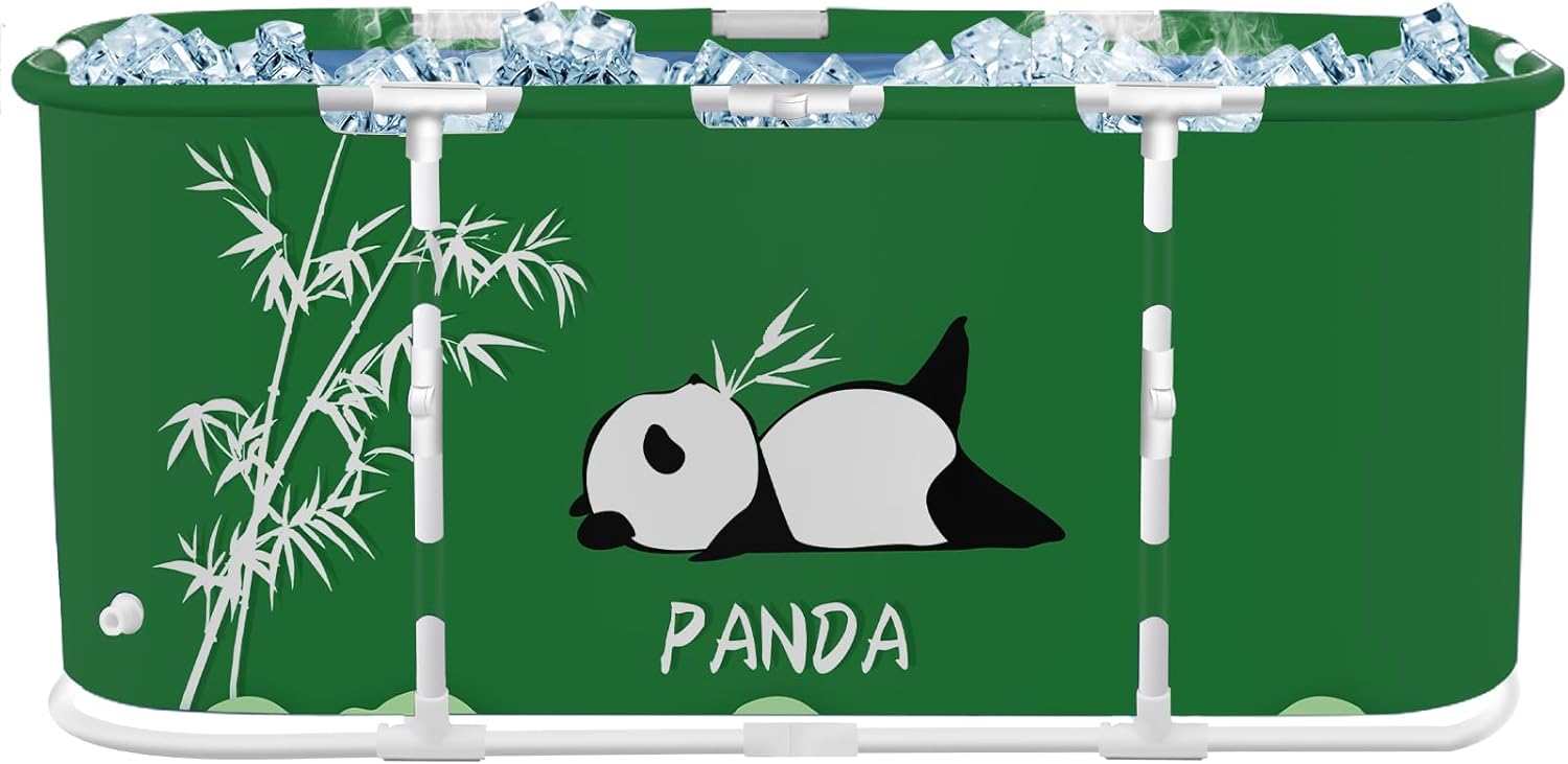 STARBRILLIANT Ice Bath Tub for Athletes, Oval Collapsible Hot Tub Portable Cold Plunge for Outdoor Garden Yard Gym, Adult Spa Freestanding Bathtub for Recovery (Panda)