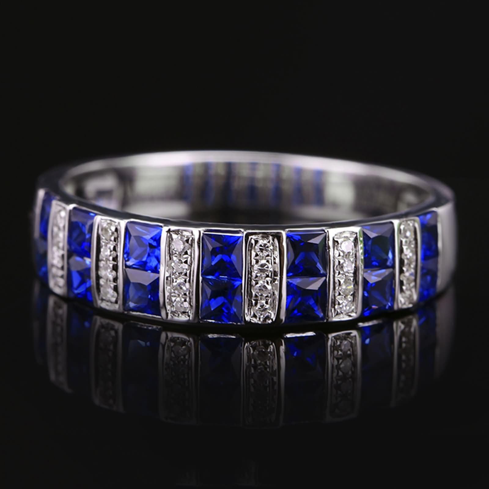 Beydodo Anillo de Boda Oro Blanco Mujer 9 14 18K con Cuadrado con Zafiro Creado de 0.99ct y Moissanita, Anillo de Mujer Compromiso Plata Azul