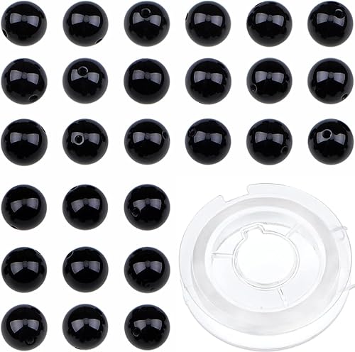 Bymitel - Cuentas redondas de ágata negra ónix natural de 532 de pulgada, 210 unidades de gemas auténticas, para bricolaje, fabricación de joyas