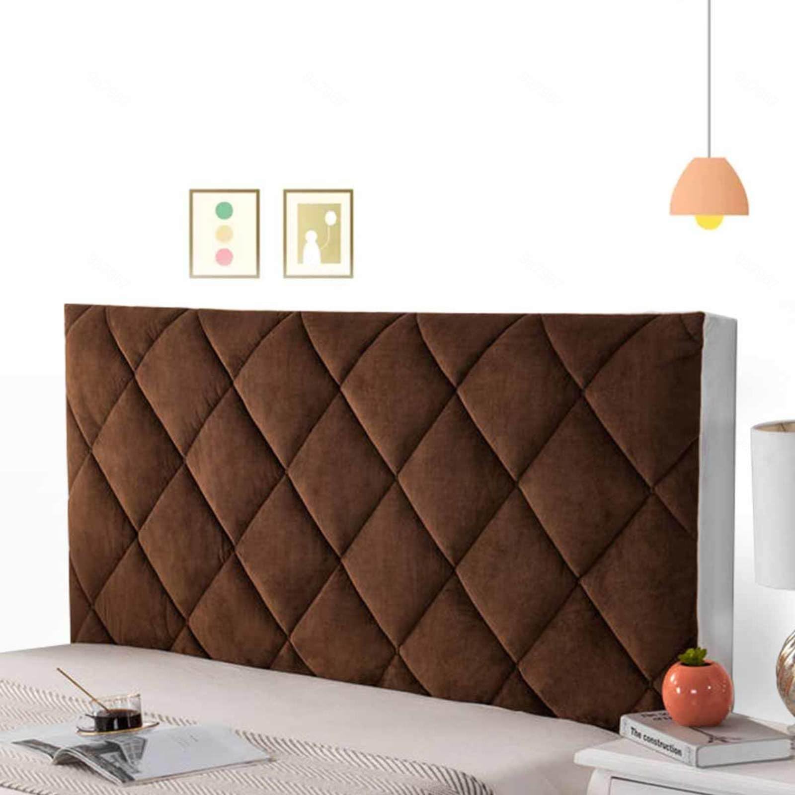 Copri Testiera Imbottita per Letto Matrimoniale Copritestata del Letto Estensibile Cuscini Testata Letto Matrimoniale Velluto Elasticizzato Tessuto Universale,marrone-180cm