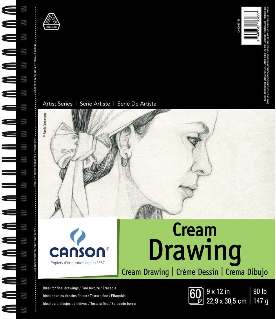 Canson Artist Series Cream Drawing Pad, 9" x 12", 90 lb. (147gsm), Side Wire, 60 Sheets/Pad