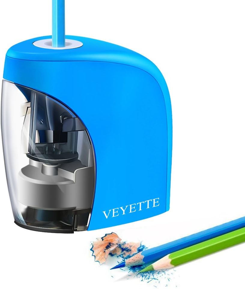 Electric Pencil Sharpener, VEYETTE Small light Pencil Sharpener with USB Cable Perfect for Kids, Teachers and Artists, Blue