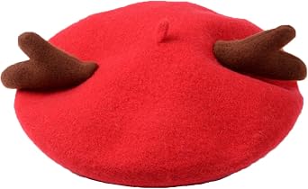 Womens Reindeer Horn Wool French Style Beret Beanie Cap