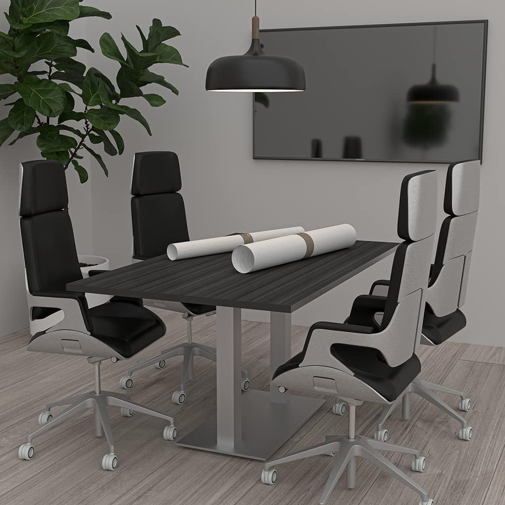 6 Person Rectangle Conference Table with Brushed Silver Square Metal Base | Harmony Series Modern Office Meeting Tables for Offices, Training Rooms, and Homes | White - 5FT