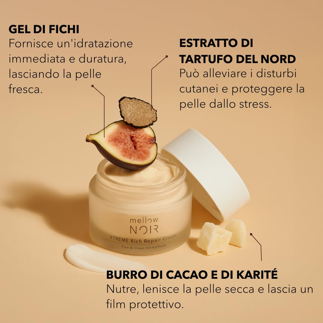 mellow NOIR XTREME Rich Repair Cream 50ml crema idratante ricca | per pelli mature, secche, Rigenera la barriera cutanea dopo il primo giorno, Riduce il prurito e la sensazione di tensione
