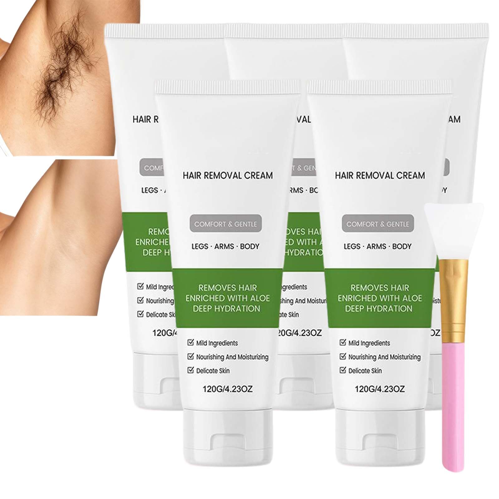 Crema depilatoria con aloe vera, indolore e impeccabile, con raschietto, crema depilatoria rinfrescante, idratante e lenitiva, ad azione rapida (5 pezzi)