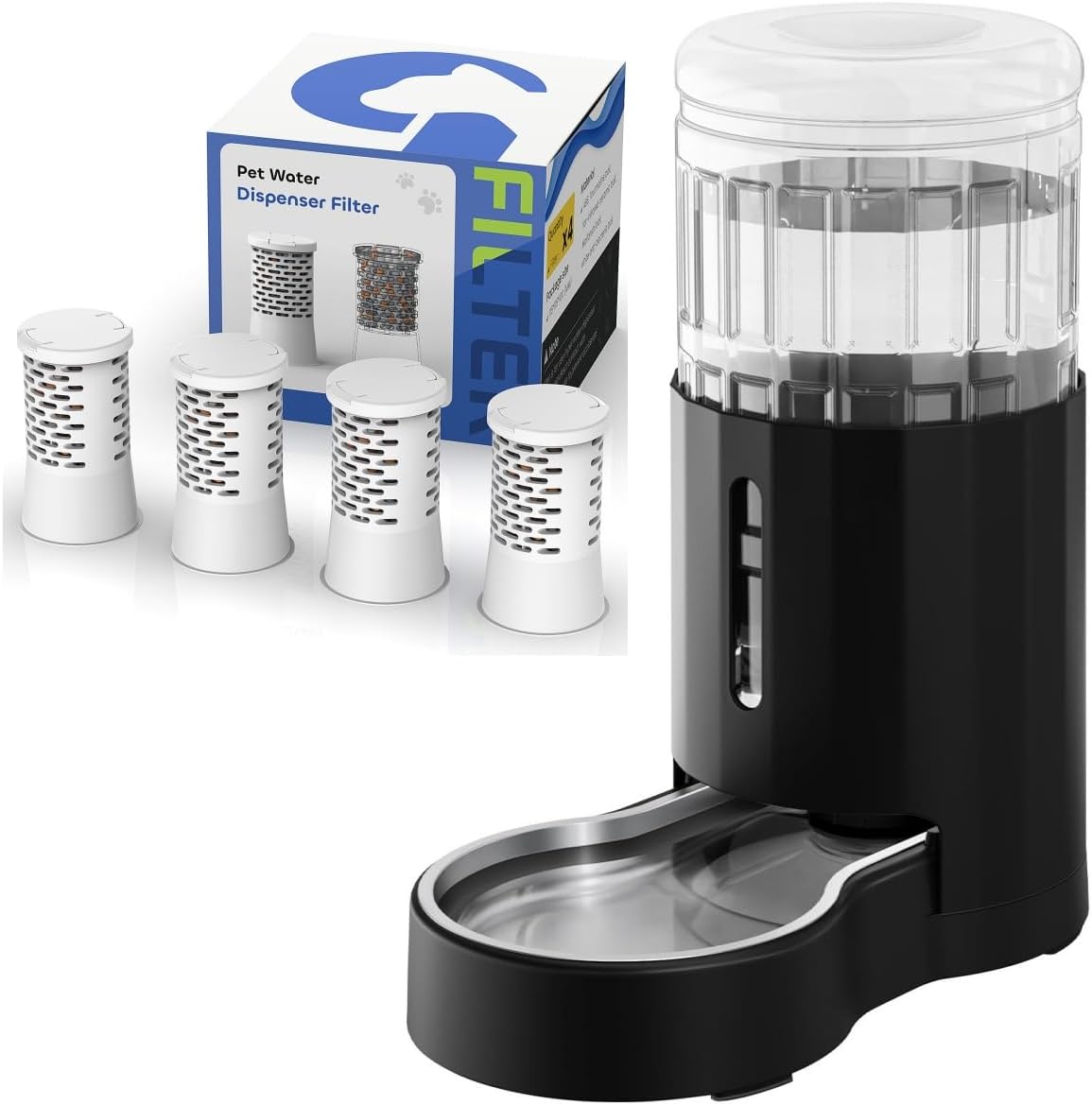 CZPET Automatic 7L Dog and Cat Water Dispenser with Filter and Stainless Steel Bowl Gravity Waterer,Large Capacity and Drinking Area Noise-Free for Pets