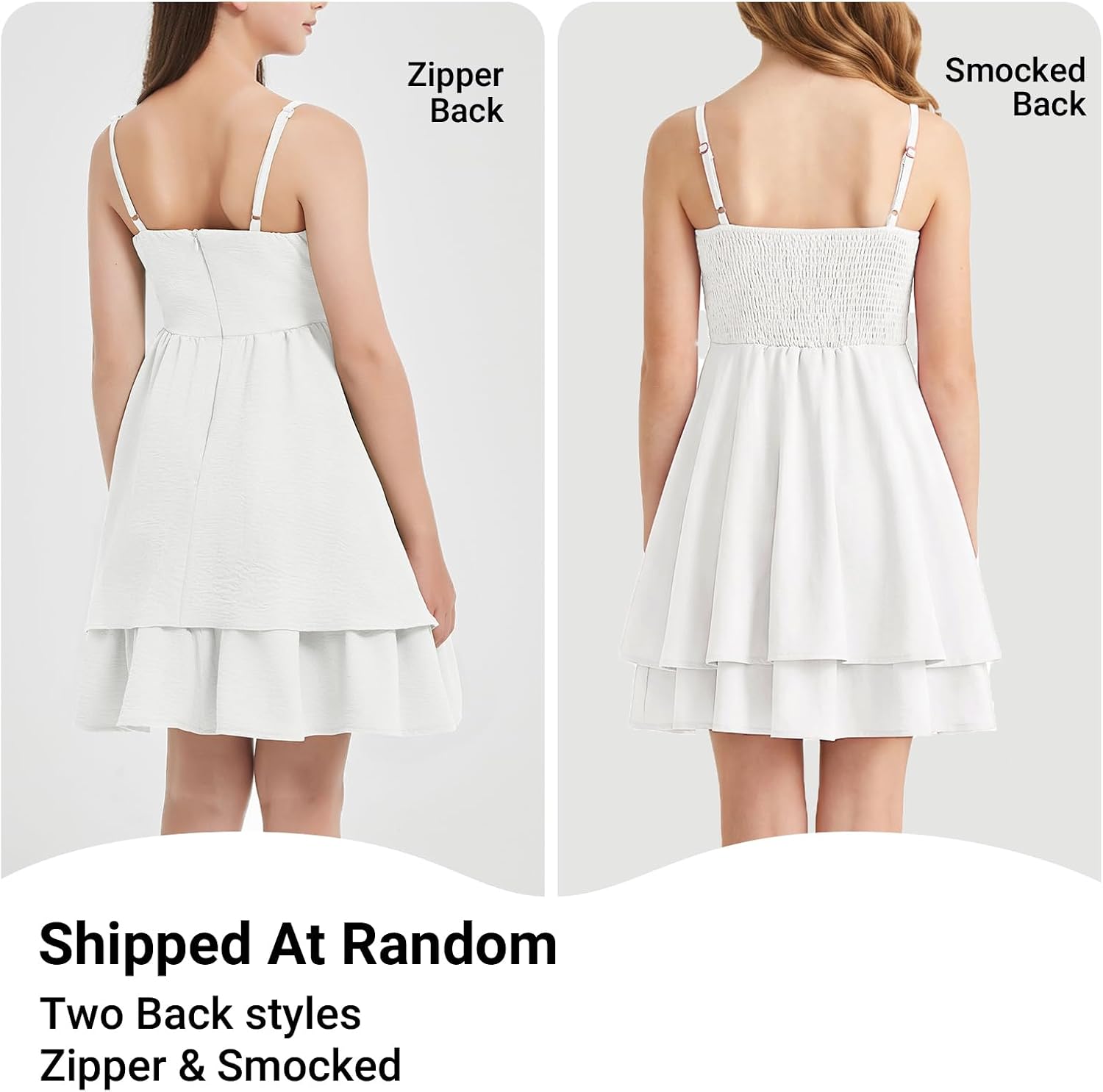 EXARUS Girls Summer Dress Teen Sundress Ruched Layered Ruffled | Beach Vacation Hawaii Seaside Homecoming Dance Formal Cami Casual Swing Flowy Spaghetti Strap For 8-14Y