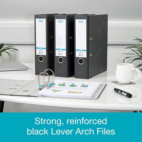 Elba A4 Lever Arch Files, Black Cloud Effect, Durable Matt Paper-on-Board Filing Folders, 80 mm Spine Holds Up to 560 Sheets, Pack of 10