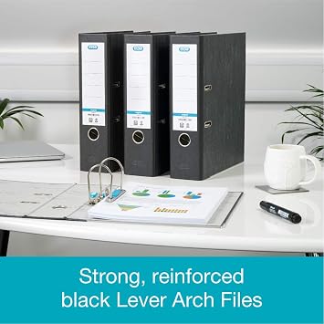 Elba A4 Lever Arch Files, Black Cloud Effect, Durable Matt Paper-on-Board Filing Folders, 80 mm Spine Holds Up to 560 Sheets, Pack of 10