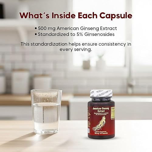 Miniatura 4 de Nu-Health Extracto de ginseng americano cápsulas de 500 mg estandarizado al 5% de ginsenósidos Energía natural y apoyo al enfoque Suplemento de