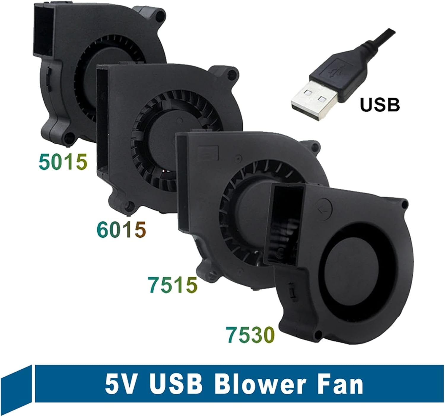 YANGQI yaoqijie 2Pieces Lot PC Computer Cooling Cooler DC Centrifugal Blower Fan USB 5V 6015S 60x60x15mm 60mm 75mm 7515 7530 50mm 5015 Lasting (Blade Color : 6015 Blower USB)