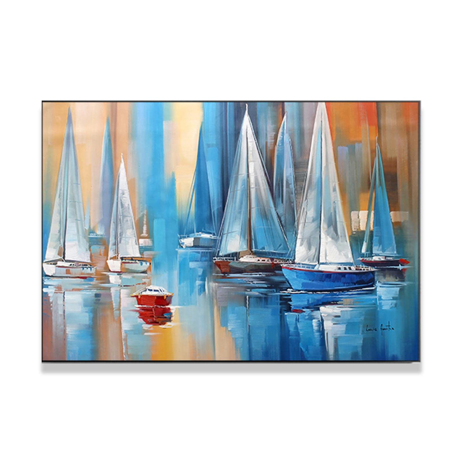 Quadro Tela Astratto Barca A Vela - Dipinto Moderno 75x150 Cm Per Soggiorno, Senza Cornice - Foto 8