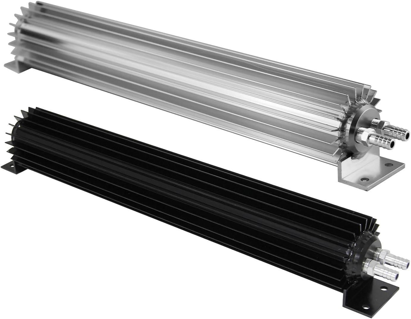 Universal 18'' Dual Pass Finned Transmission Oil Cooler with Fittings Compatible with Chevy Ford, Aluminum Low Pressure Drop Transmission Heat Sink Cooler Silver