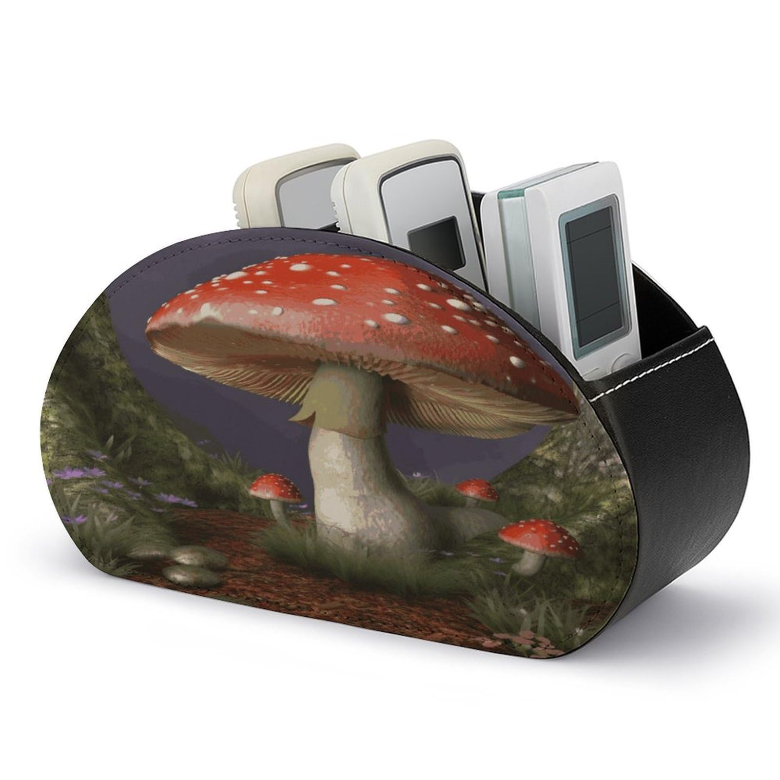 VstaDank - Mushroom Remote Control Stand with 5 Compartments TV Box PU Leather Multifunctional Office Desk Storage Nightstand Organizer