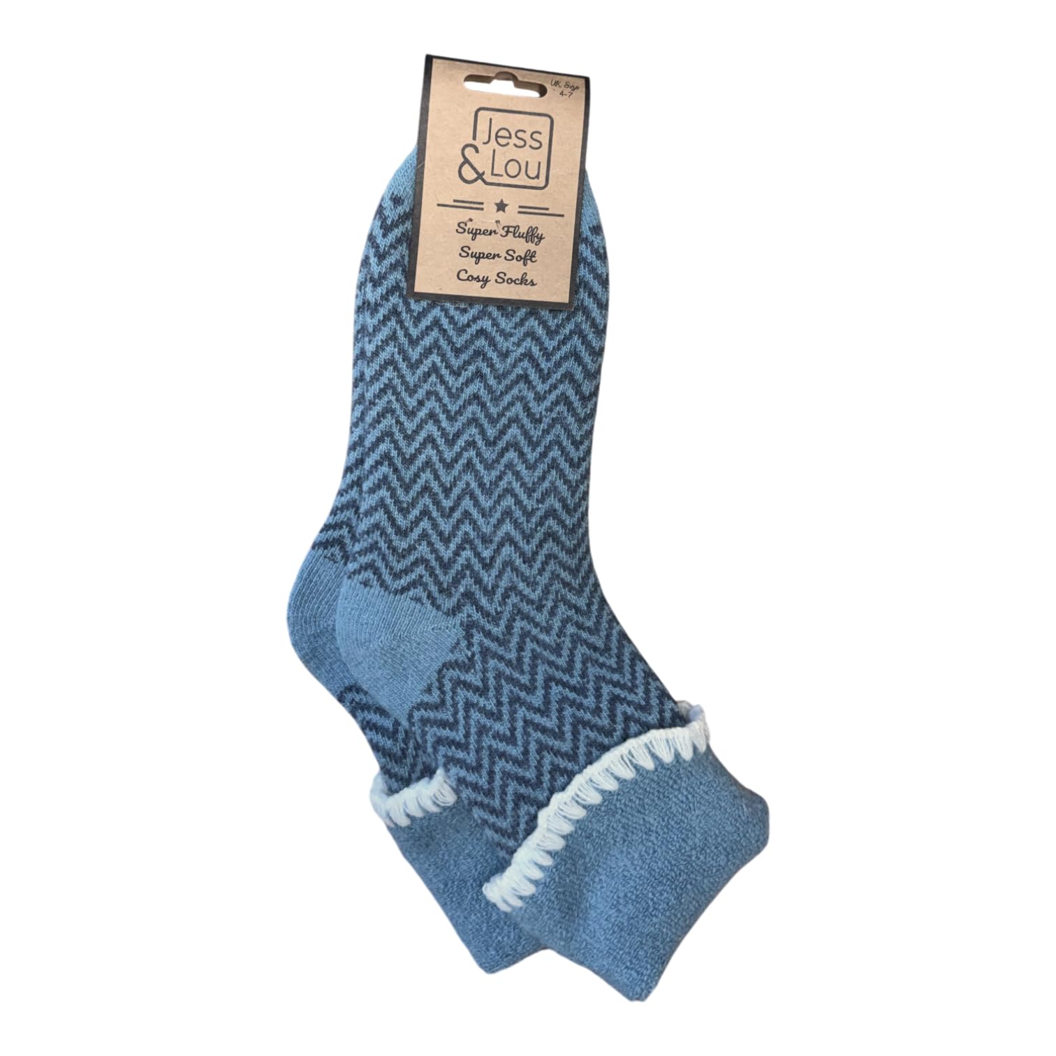 Jess & Lou Women's Blue Socks - Herringbone Cosy Cuffs