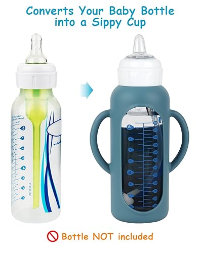 Miniatura 2 de Kit de conversión de taza para sorber con fundas de silicona para biberón de vidrio estrecho y estrecho Dr Browns de 8 onzas, kit de repuesto de