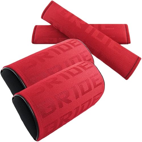 Miniatura 8 de W-POWER JDM - 4 cojines JDM para reposacabezas de asiento de automóvil, con funda para cinturón de seguridad, material de asiento de cubo de tela