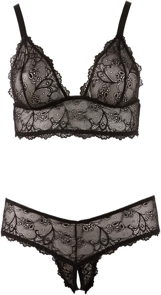 Cottelli Collection Plus 2X-Large Bra and G-String, Black, 3XL