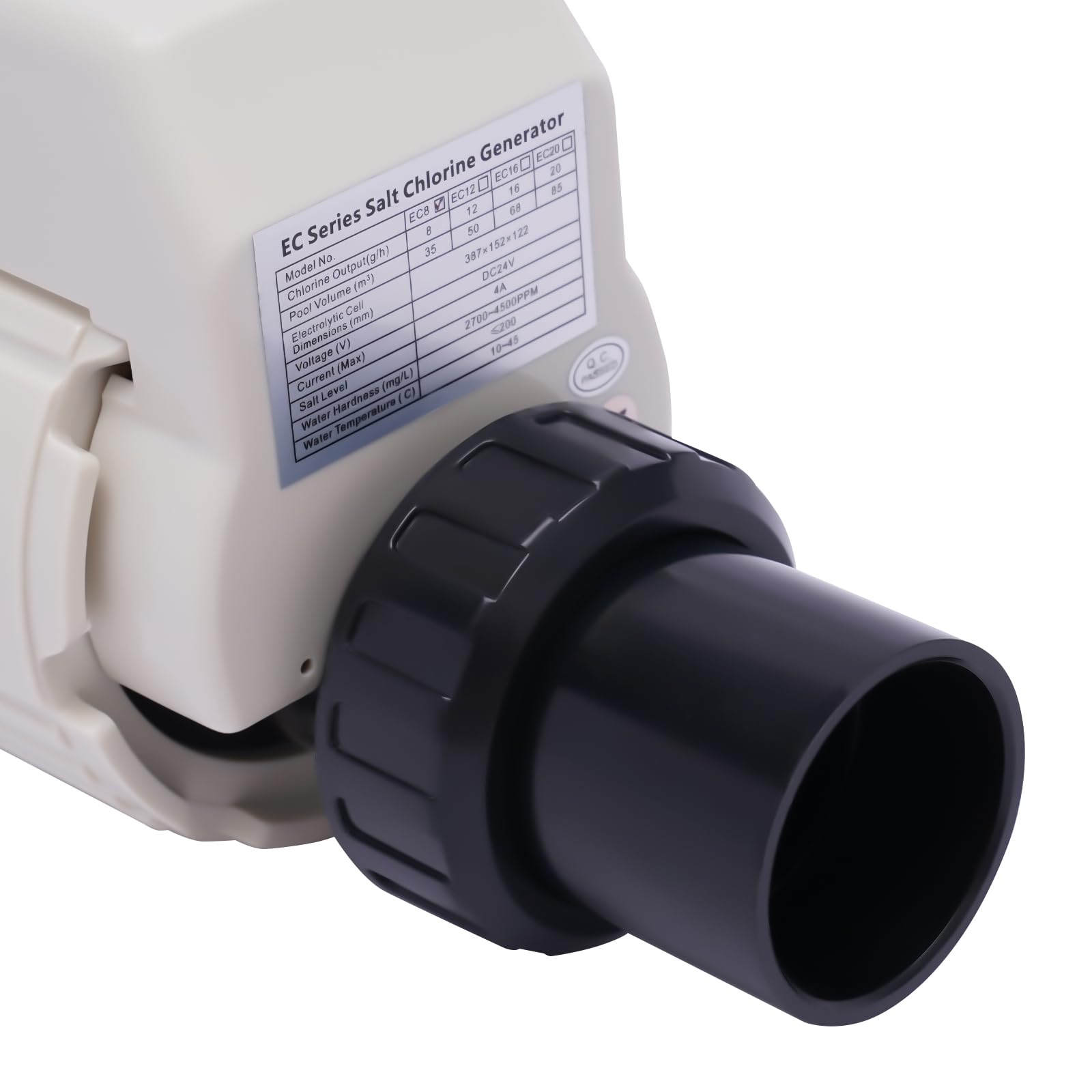 Clorinatore di sale EC08, fino a 50 m³, impianto di acqua salata per piscina, 2700-4500 PPM, emissione di cloro, regolazione intelligente, funzione autopulente, disinfezione salata per piscina e spa