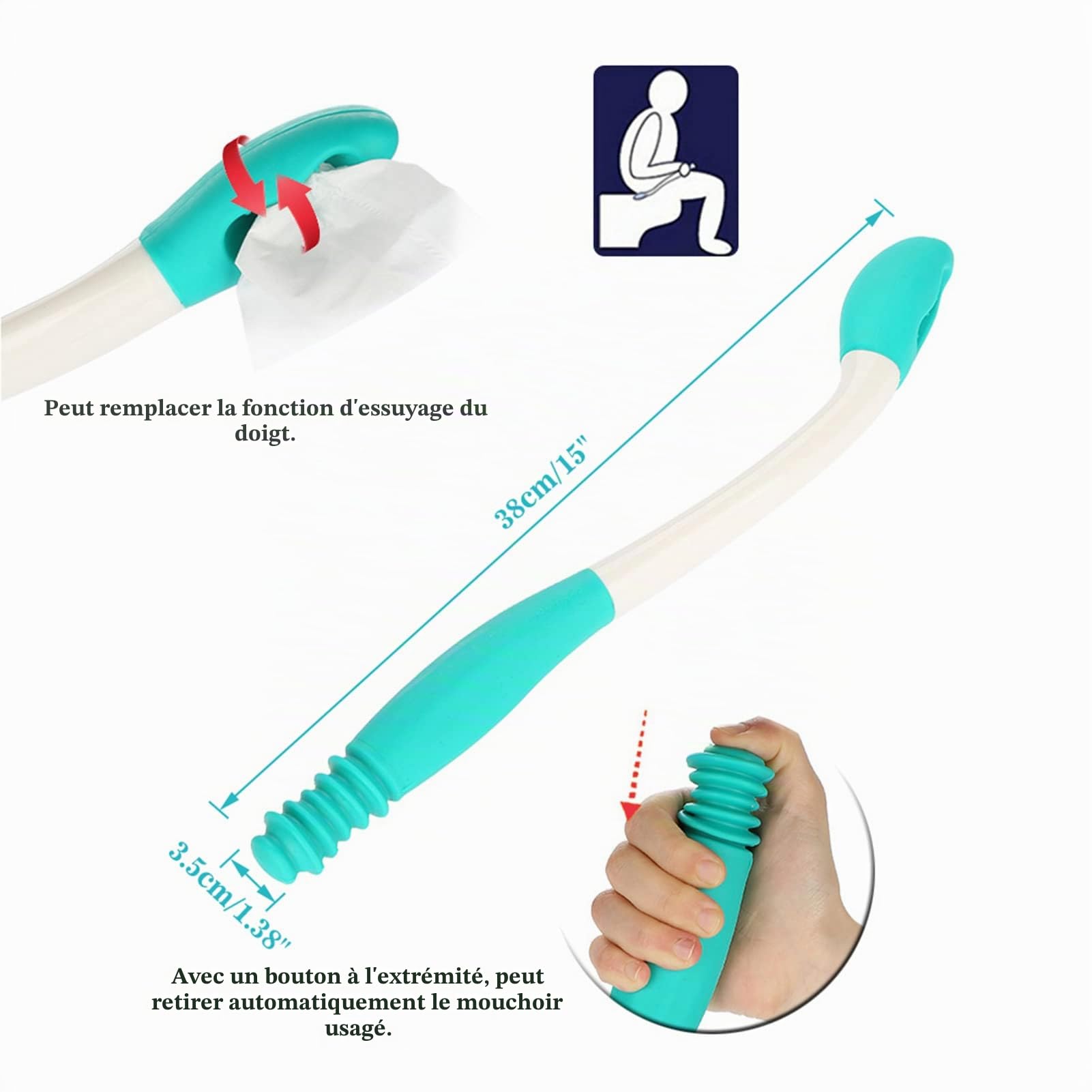 Outils d'aide à la toilette, Essuie Fesse Aide aux Toilettes Pinces pour papier toilette, Aide à nettoyer les toilettes, poignée longue portée confort, Poignée pour Inférieurs Essuie-Glace