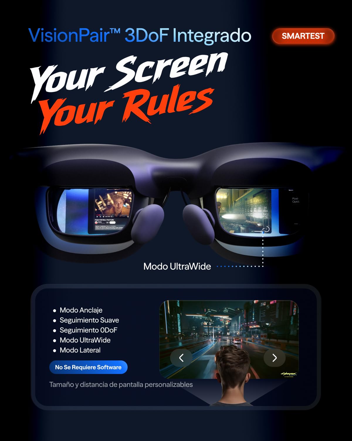 VITURE Beast Gafas XR, 174” 1200p 58° FOV, VisionPair™ 3DoF Integrado, Atenuación Dinámica, HARMAN Audio, Gafas AR para iPhone/Android/Mac/PC/Switch 2–Las Más Grandes, Más Brillantes, Más Inteligentes