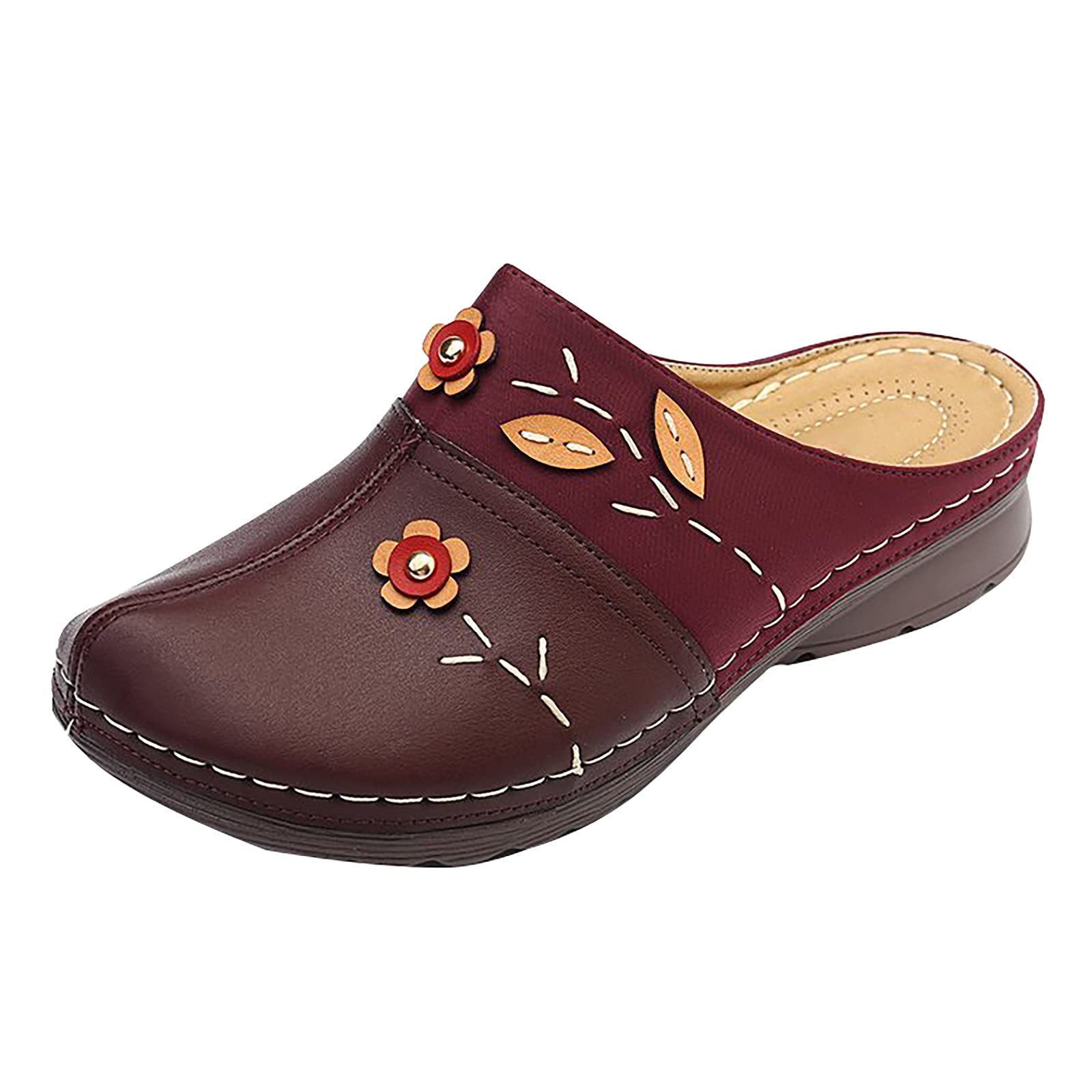 Summer Women Gracosy Clogs Shoes Leather Loafers Slip On Mules Antil Slip Beach Comfortable Sandals For Women