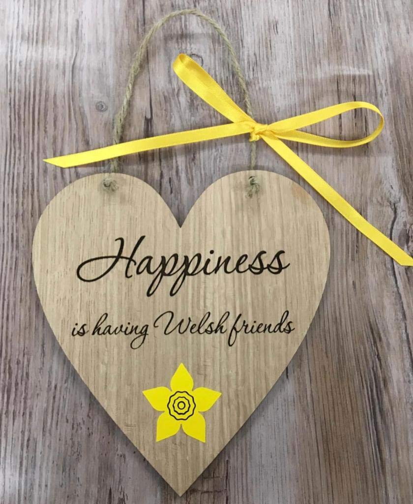 Fsss Ltd Yellow Happiness Is Having Welsh Friends Plaque Thank You Wooden Heart Plaque Sign Gift Shabby Shic Wales Cymru
