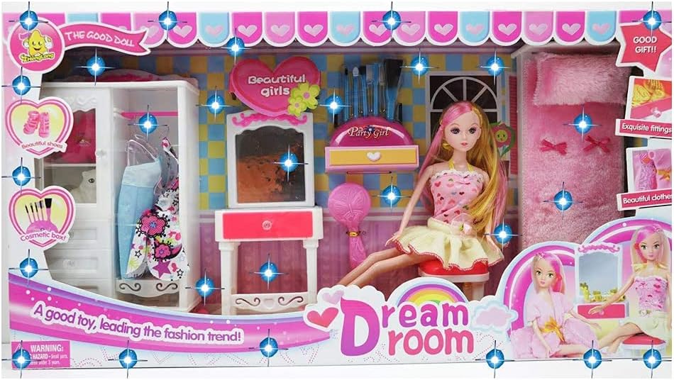 D.E. My Dream Room Doll House with Doll Beauty Play Set