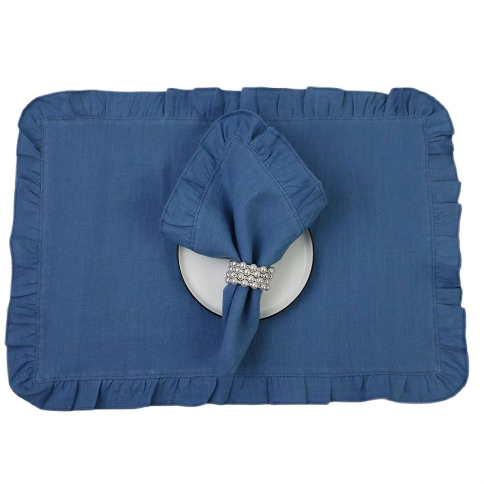 serviettes napkins Linen Napkins Wedding Dinner Solid Color Flounce Placemats Ruffle Edge Classical Home Table Napkin for dining wedding party everyday home(Lake blue 30X45CM)
