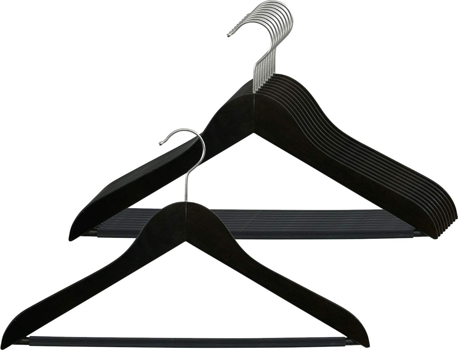 MAWA 10 Stück Anzugbügel Business RFS mit Steg, Hemden, Blusen, Jacketts, Umweltfreundlich, FSC® Zertifiziert, Buche, 360° Drehbar, 45 cm, Schwarz Lackiert