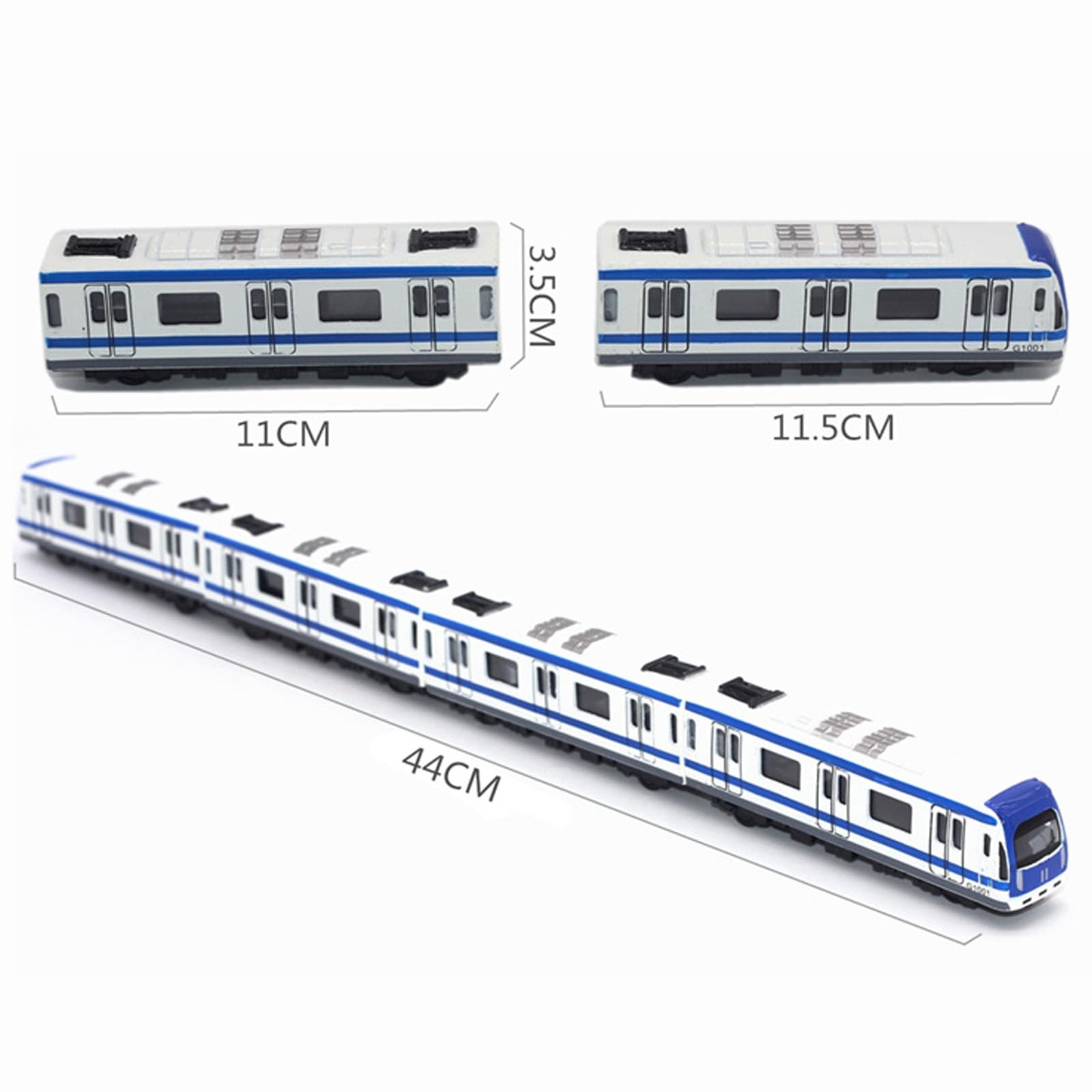 Modello di treno, Set ferroviario multi-auto 4PCS,Modello di treno della metropolitana ferroviaria della città in lega,Scala della lega della metropolitana blu 1/64
