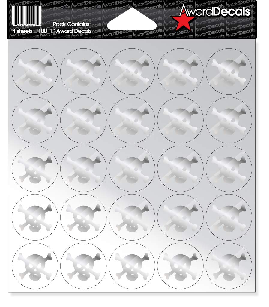 Award Decals Skull and Crossbone (100 Stickers) (Silver on Clear)