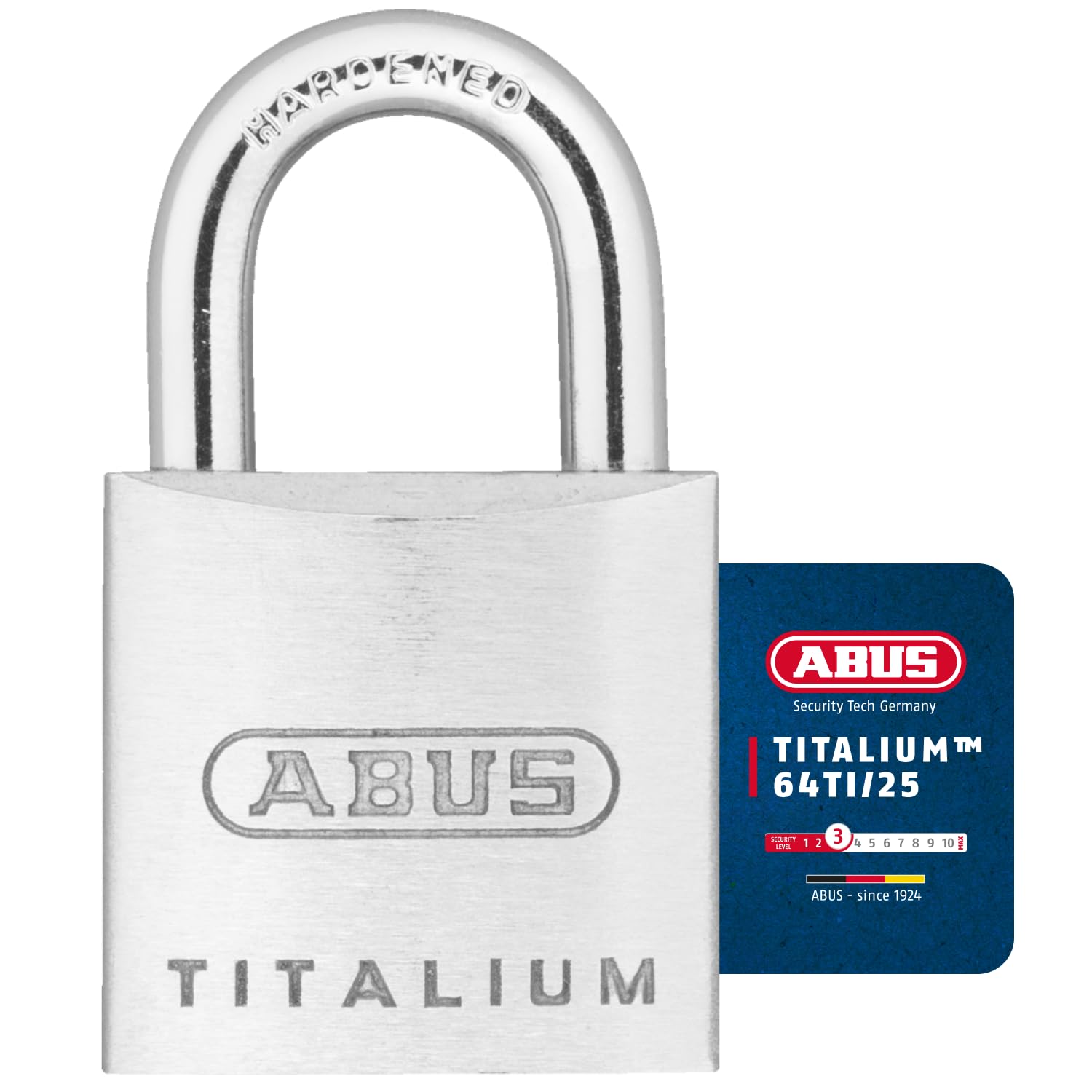 ABUS Titalium 64TI/25 Padlock - Special Aluminium Lock Body - Hardened Steel Shackle - ABUS Security Level 3 - Silver