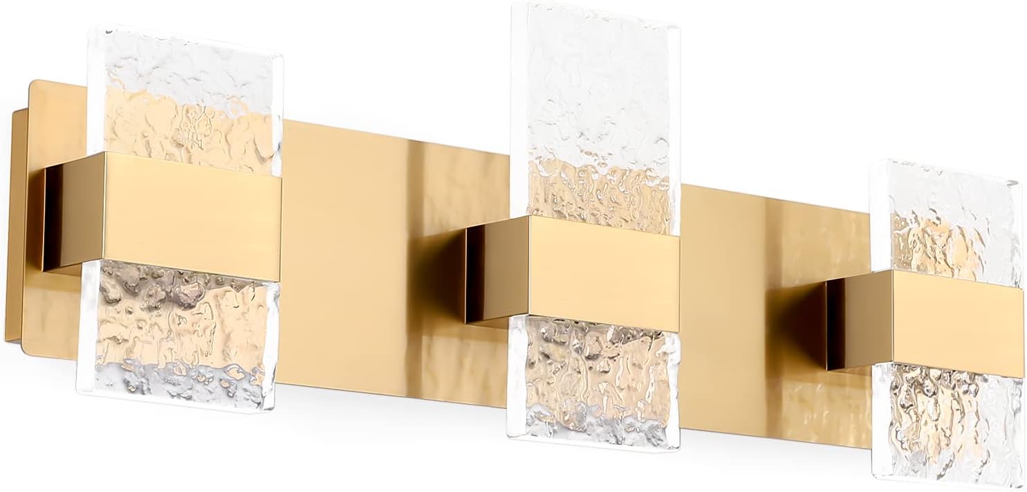 Dailyart Dimmable Bathroom Light Fixtures Gold 3 Light Bathroom Vanity Light Over Mirror 18W Led Vanity Light Cool White UP&Down Modern Bathroom Lights Over Mirror White Light 6000k 18.0 Watts