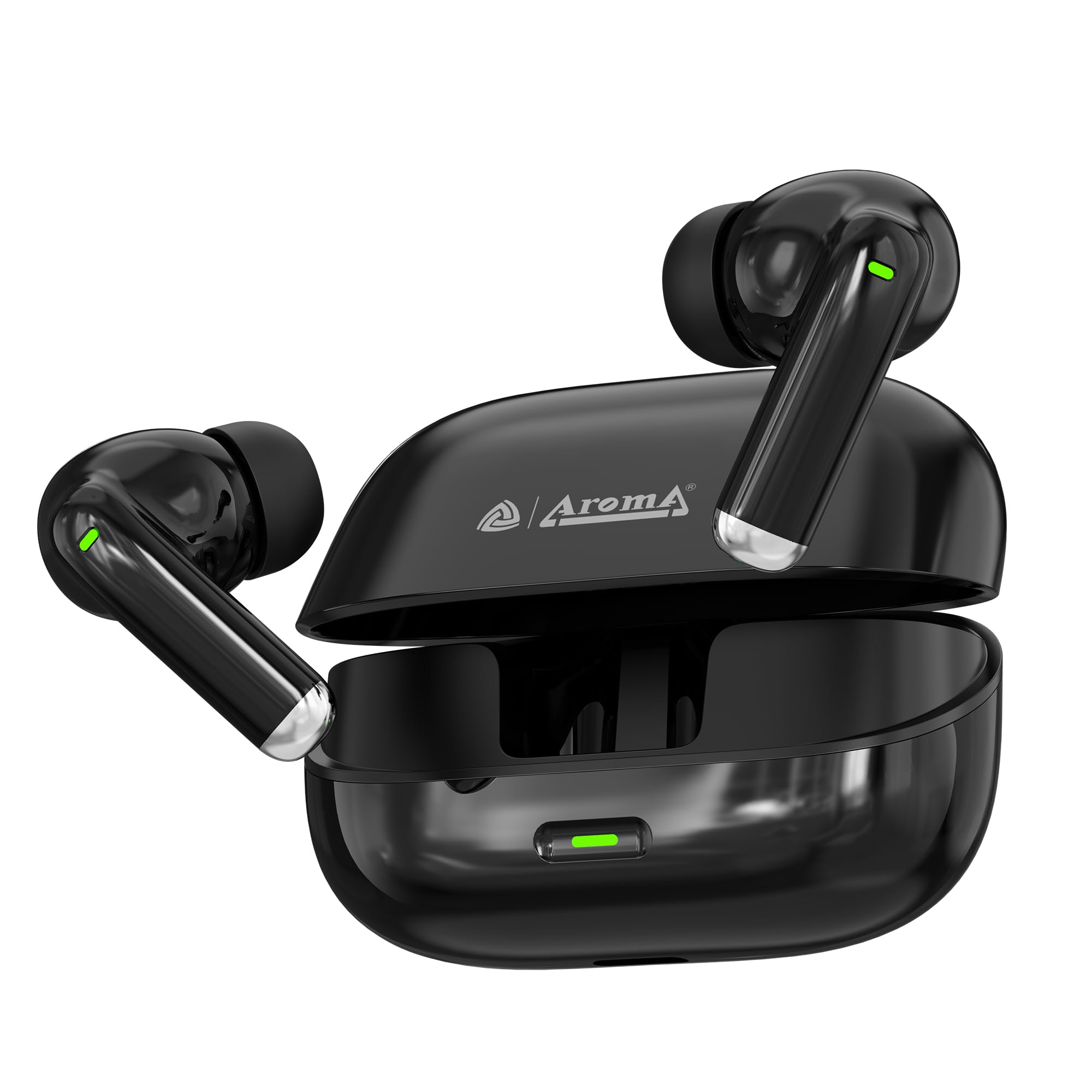aroma tws17 edge - v5.4 upto 60hr playtime*, enc, dual paring, fast charging, heavy bass bluetooth