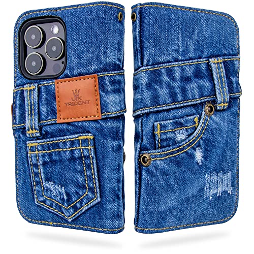 UK Trident デニム iPhone14Pro ケース 手帳型 スマホケース iPhoneケース (アイフォン14Pro ケース 6.1インチ対応 アイフォンケース)カード収納 おしゃれ iPhone 14 Pro ケース