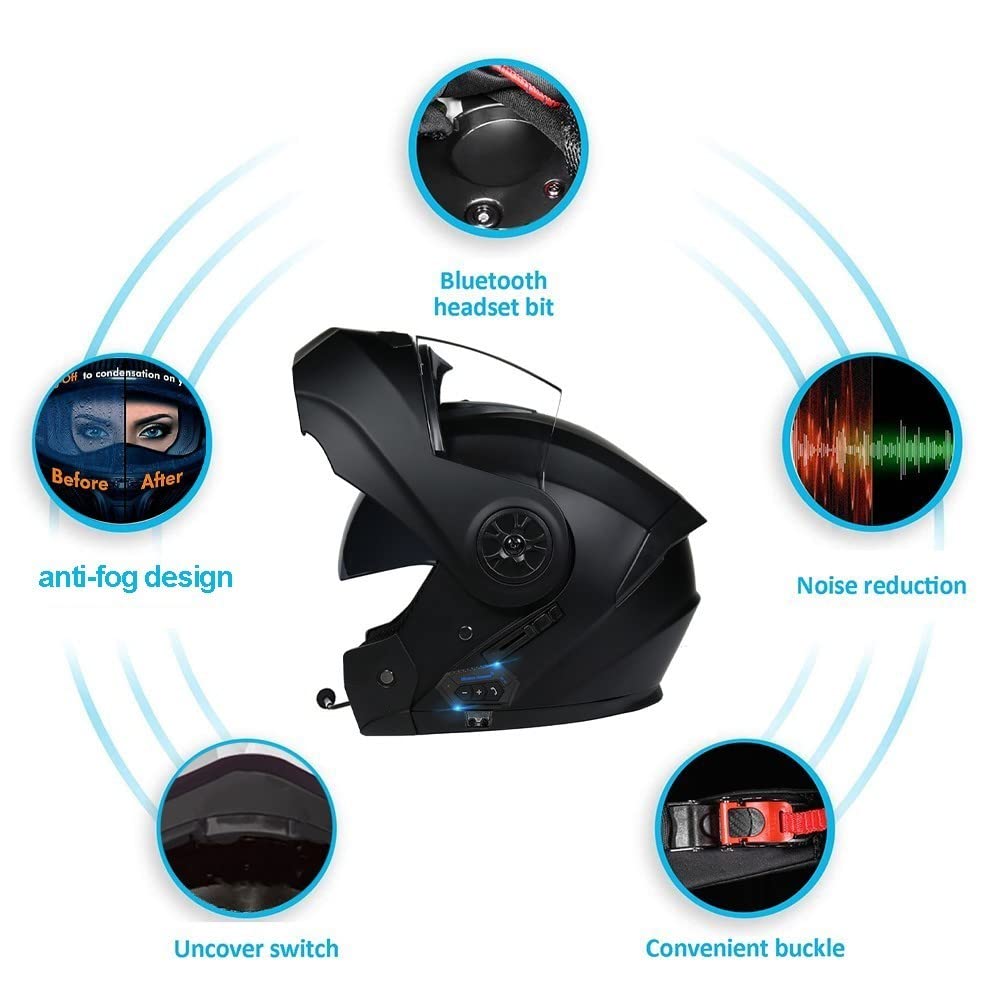 Bluetooth Integrado Casco Moto Modular para Mujeres Hombres, Cascos Integrales ECE Homologado, Casco Abatible con Doble Visera Casco de Motocicleta para Adultos Casco Scooter