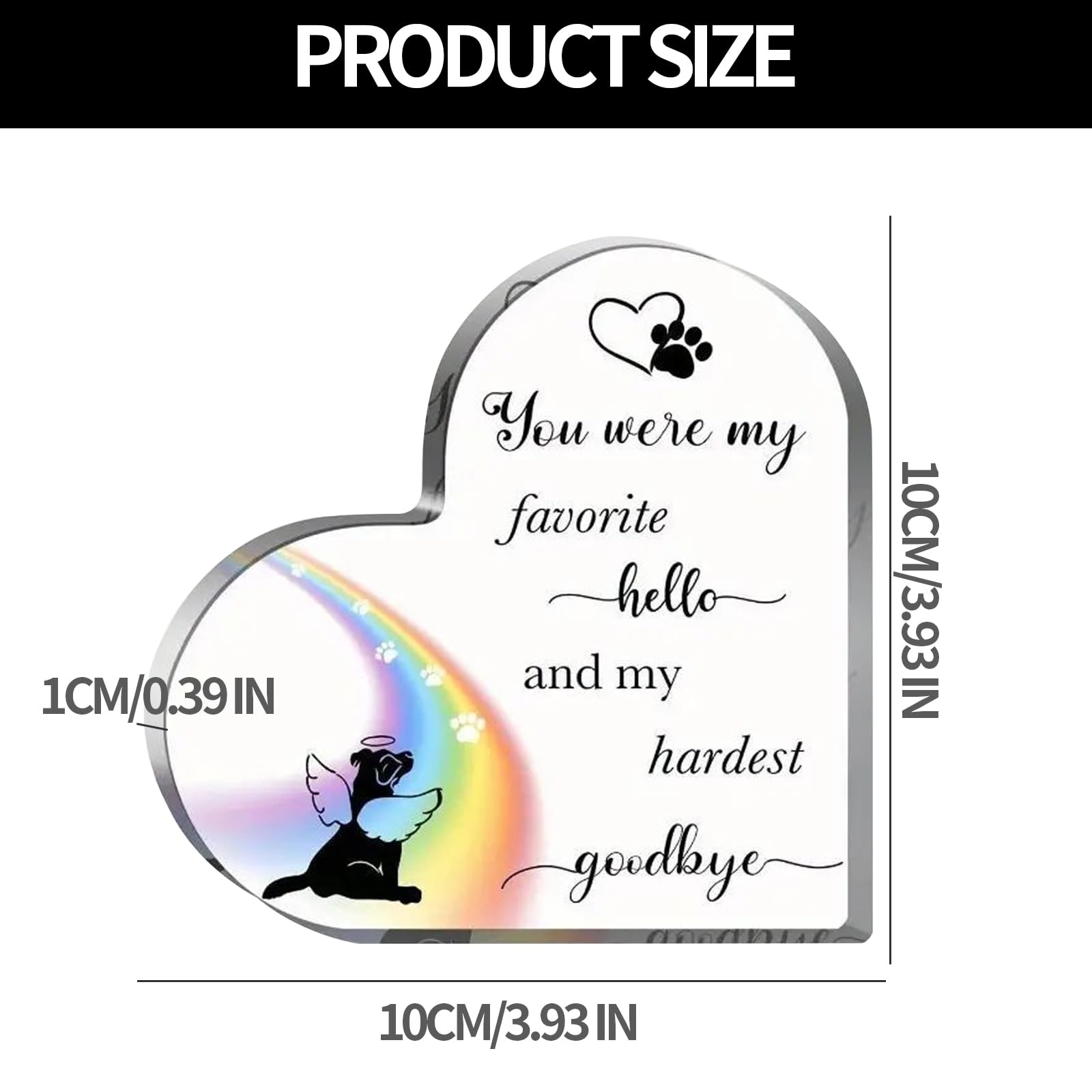 CutitiUU Rainbow Bridge Dog Memorial Heart-Shaped Acrylic Remembrance Decoration, Clear, 10 x 10 x 1 cm - Image 2