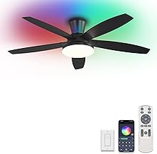 ZMISHIBO 48 inch RGB Ceiling Fans with Lights and Remote/APP Control,Black Low Profile Ceiling Fan with Quiet DC Motor,LED Dimmable, Modern Flush Mount Ceiling Fan for Bedroom Indoor,Party, Patio