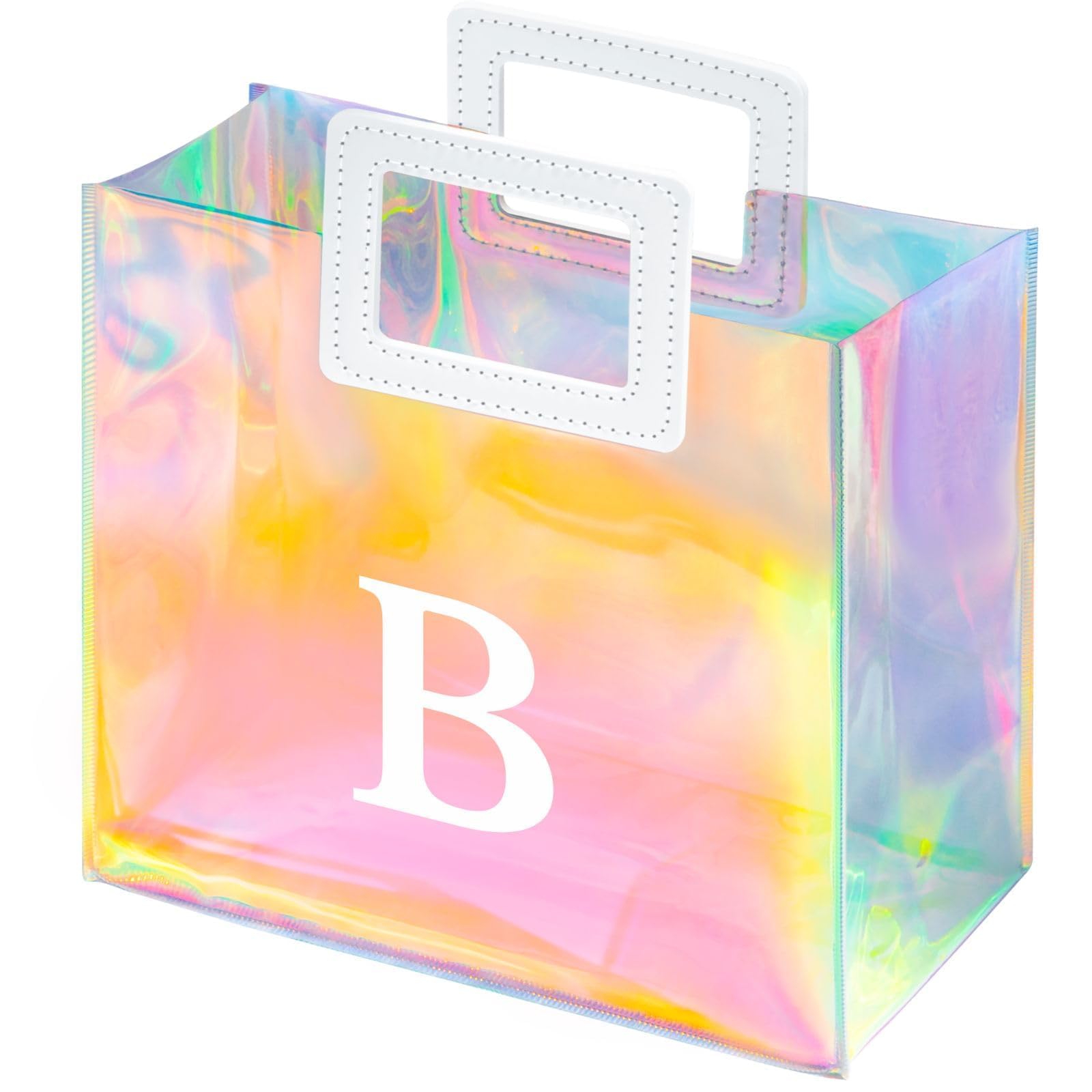 VUOJUR 11'' Holographic Letter Gift Bag for Women Birthday Personalized Reusable Party Bag (B)