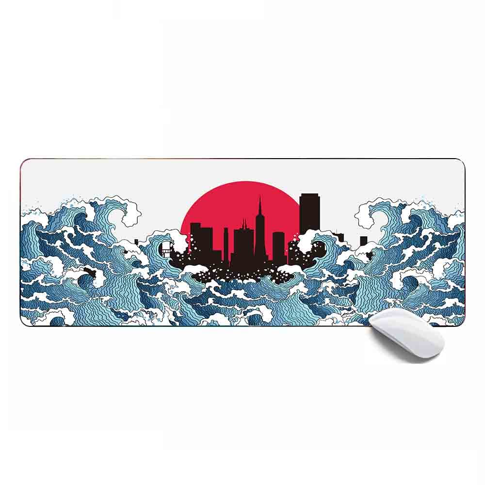 Photo 1 of Paintings Mouse Pad Japan Ocean Wave Red Sun XL Pad 31.5x11.8x0.12IN