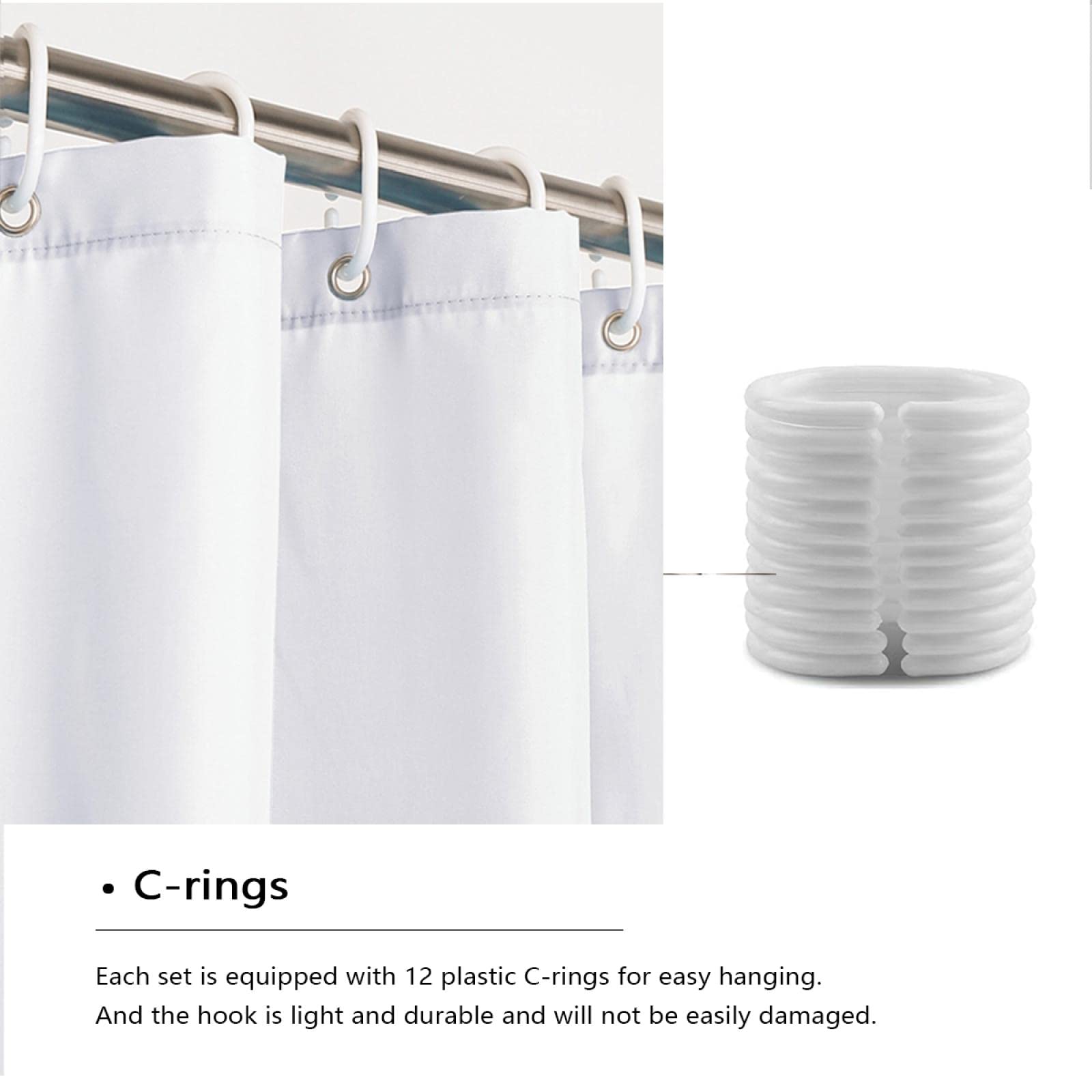 Cortina de Ducha de Simplicidad Moderna Set White Words Cortina de Ducha para la decoración del baño Cortina de Ducha de Tela Lavable Impermeable para bañera W200xL200cm