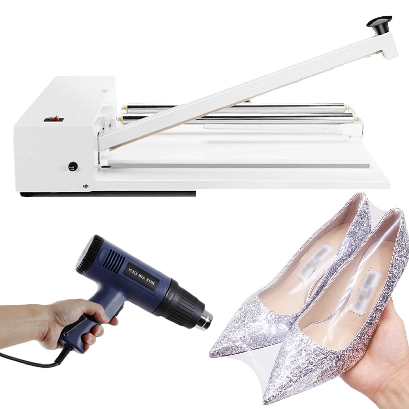 Manuelle Heißsiegelmaschine, PE-POF-Folien, Schrumpfversiegelung für Schuhe, robustes Verpackungsbeutel-Versiegelungswerkzeug mit Heizpistole, kommerziell