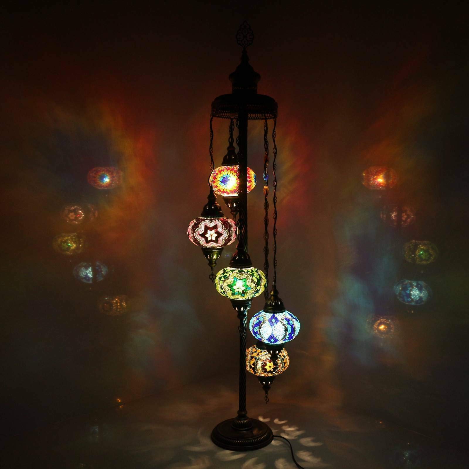 ENVA Turkish Moroccan Mosaic Floor Lamp Light, Handmade Glass Mosaic Multicolour Tiffany Floor Lamp Light 5 Large Globe-with LED Bulb