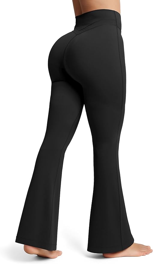 Olmlmt Flare Leggings for Women Butt Lifting - Crossover High Waisted Buttery Soft Gym Workout Yoga Pants