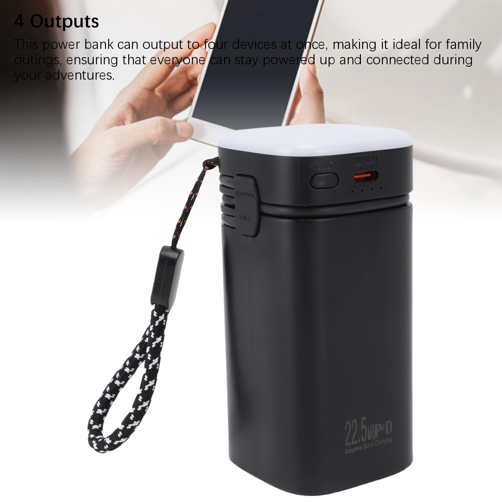 Socobeta Power Bank 20000mAh Ricarica Rapida Portatile Ad Alta capacità con Cavo Integrato per attività di Campeggio e Viaggi All'aperto